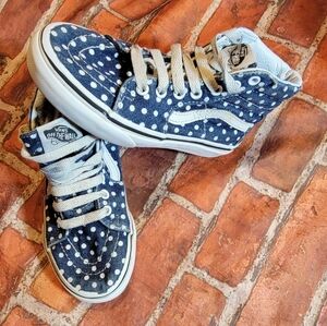 Vans Girls High Top Polka Dot Blue White Sneaker Shoes Sz 12 Guc Normal Wear